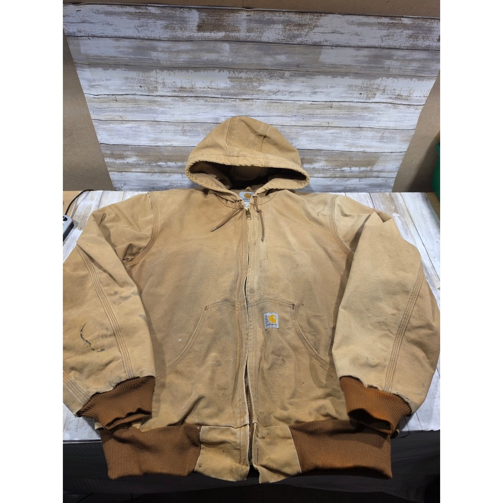 Carhartt Med? Duck Canvas Thermal Lined Jacket Brown Hooded Work Coat J131? READ
